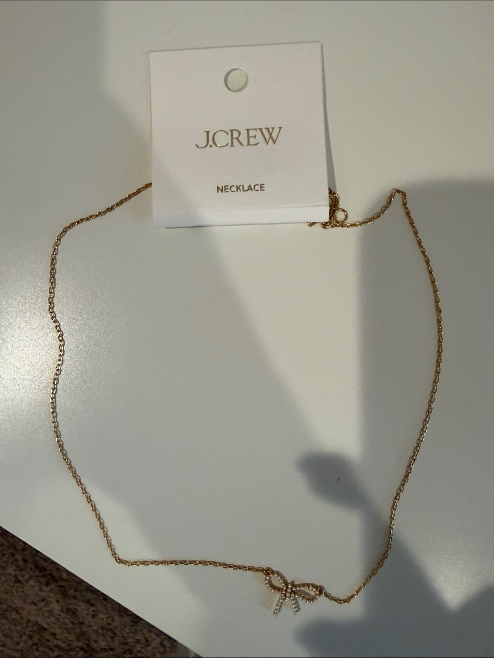 J. Crew Gold pearl Bow Pendant Necklace - Delicate Chain